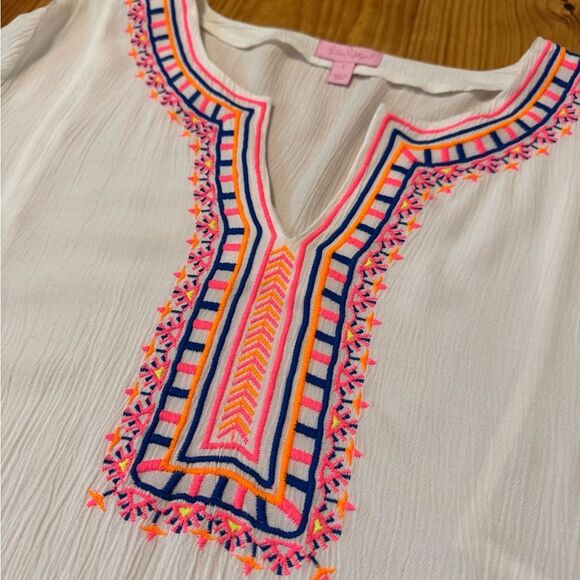 Lilly Pulitzer Dahle Gauze Embroidered Tunic Top Women’s Small Beach Coastal - Picture 4 of 10
